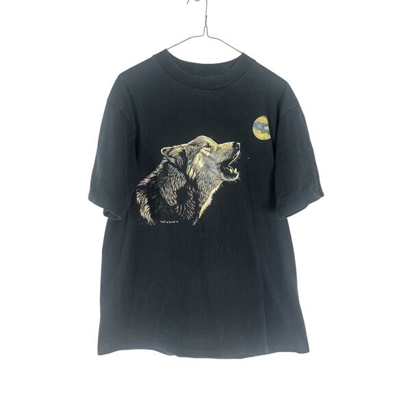 Vintage Rare 80s Wolf Howling at Moon Single Stich Martiena R. Richter L - Picture 3 of 7